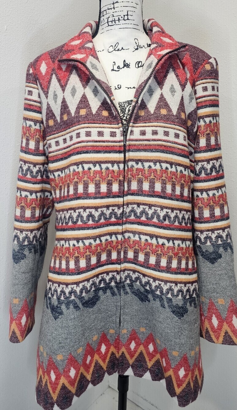 NorthStyle Southwest Wool Blend Coat Jacket Lined Full Zip Plud Size 1X Boho